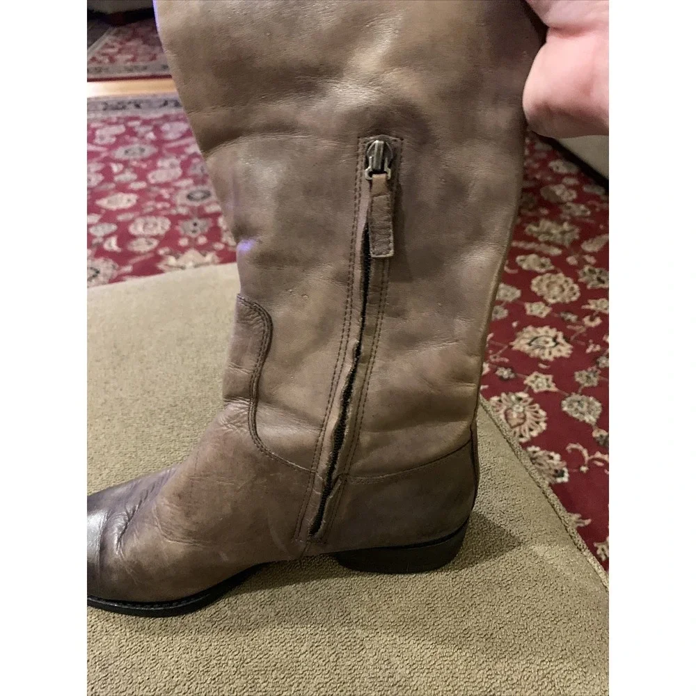 Arturo Chiang Brown Distressed Leather Wedge Knee High Tall Boots Womens 7.5 (TD